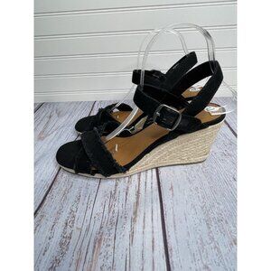 Lucky Brand Sandals Size 10 Black Espadrille Ankle Strap Wedge ‘Marveiy’